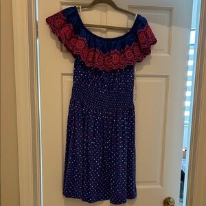 Lilly Pulitzer Strapless Dress in Blue with Pink Accents